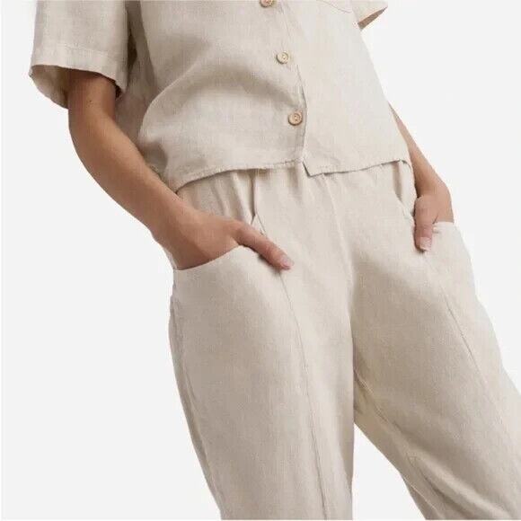 Mate The Label 100% Linen Willow Pants Relaxed Fit Wide Leg Beige S NEW - Picture 2 of 8